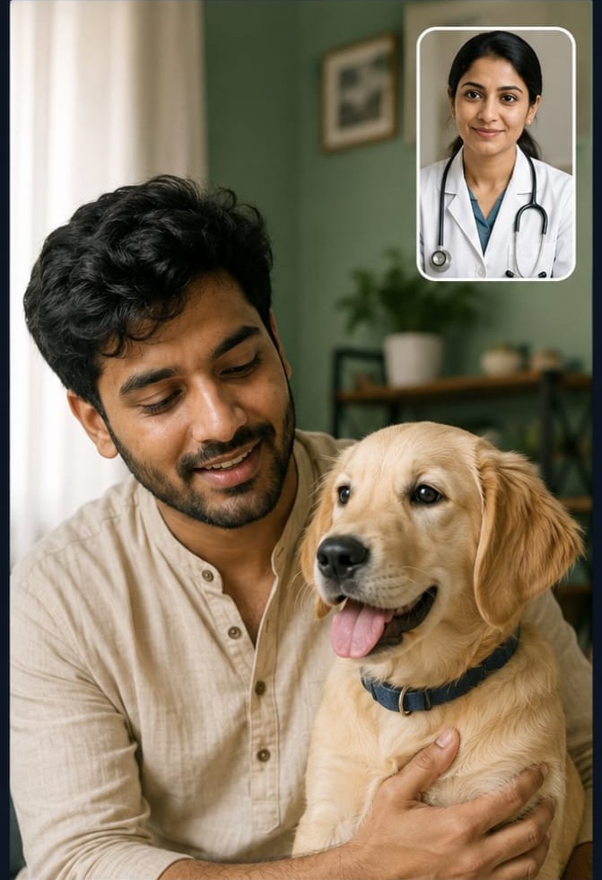 Pet parent on a video consultation with a veterinarian